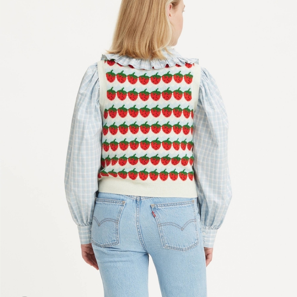 Levi’s Strawberry Print Sweater Vest | Cute Cottagecore Knit Top | Size M - Picture 4 of 7